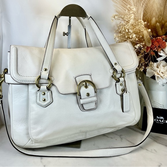 Coach Campbell White Leather Flap Buckle Satchel Bag - Picture 3 of 17